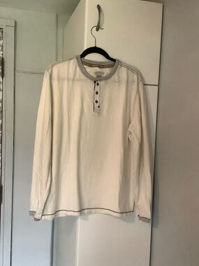 Men's Long Sleeve Henley Shirt - Cream with Gray Trim
